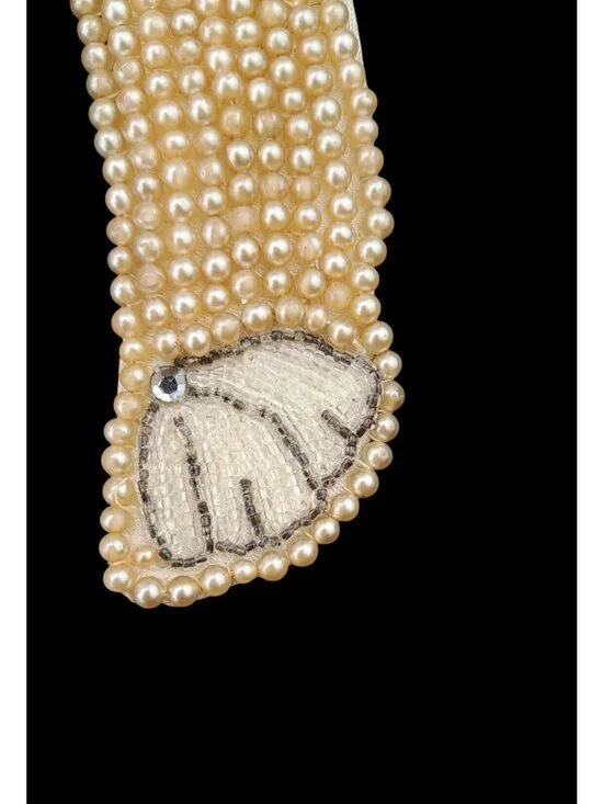 Vintage Faux Pearl Beaded Collar Sweater Necklace Shell Motif 1950s Rhinestone - Picture 4 of 7